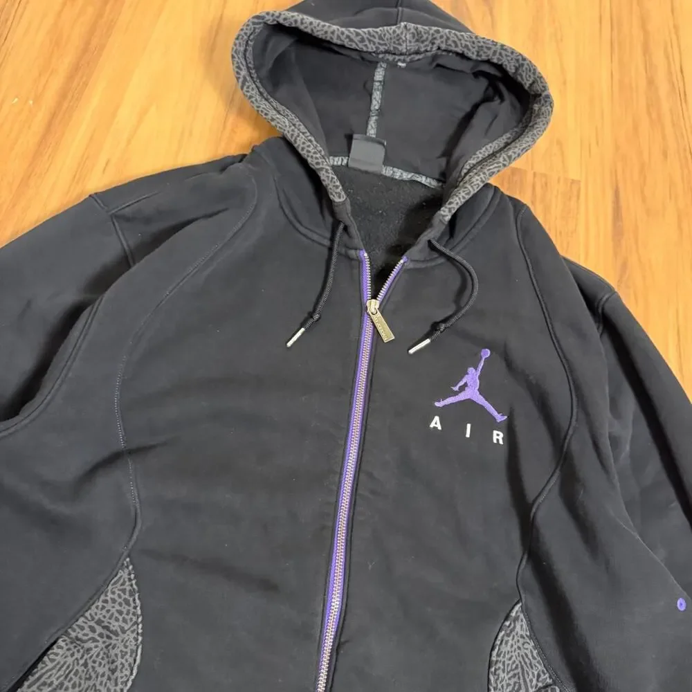 Jordan Air Jordan 2000s Black Zip Up Hoodie with Purple Jumpman Logo Sz XL